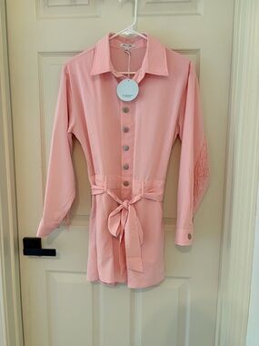 NWT Cloud Ten Pink Button-Front Tie-Waist Shirt Dress